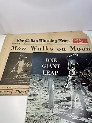 Vintage 1969 The Dallas Morning News “Man Walks On Moon” Newspaper And Magazine • $0.99