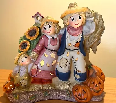 Scarecrow Ceramic PartyLite Candle Holder Pumpkins Fall Autumn 8+” Tall • $23.59