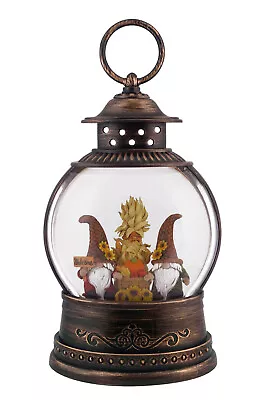 9.5  Fall Harvest Gnome Fishbowl Glitter Lantern Water Globe B/O 4Hr Timer 72462 • $34.95