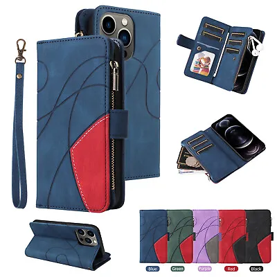 Newest 9 Cards Zipped Multifunction Wallet PU Leather Case Skin Cover With Strap • $23.64