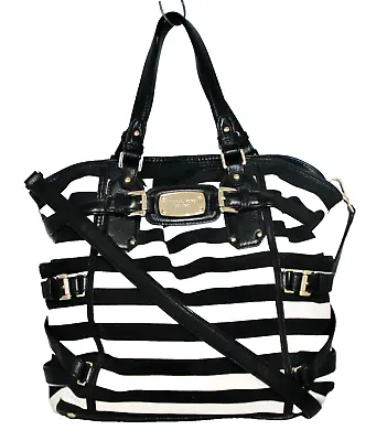 MICHAEL KORS Gansevoort Stripe Belt  Canvas Leather Tote Black White 38S5XGVT3R • $63.20