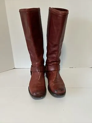 Frye Phillip Harness Tall Burnt Red Tall Back Zip Leather Boots Women Sz 7B • $39.99