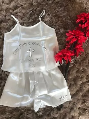 Children's Personalised Holy Communion Confirmation Day Satin Silky CAMI Child's • £18.99