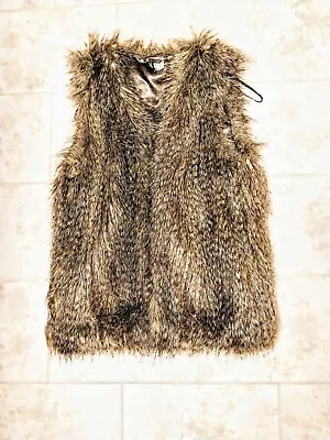 Women's H&M Divided Faux Fur Vest Lined Shaggy Brown Size 6 • $14.95