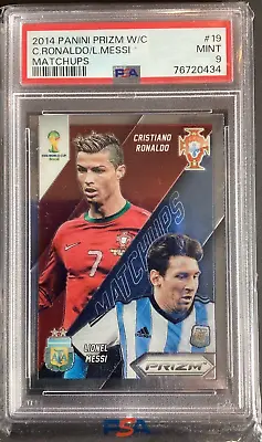 2014 Panini Prizm World Cup Match Ups Lionel Messi Cristiano Ronaldo PSA 9 #19 • $525