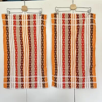 2 Vintage Retro Orange Brown Hand Towels Camping Caravan Trovador Spain • £12