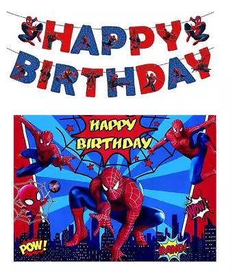 Spiderman Banner Backdrop Foil Latex Balloons Kids Birthday Party Decoration • £3.99