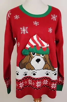 Christmas Sweater 3-D Santa Hat Cute Dog Size PXL Red Pullover  • $19.97