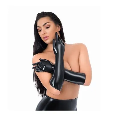 Me You Us Sexy Black Full Length Wet Look Latex Gauntlets/Gloves  • £19.95