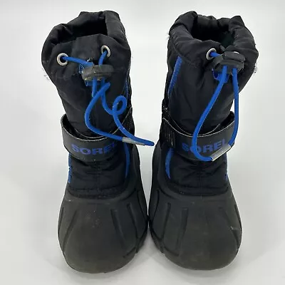 Boy’s Sorel Flurry TP Insulated Winter Snow Boots Black Blue 9 Liner Included • £19.79