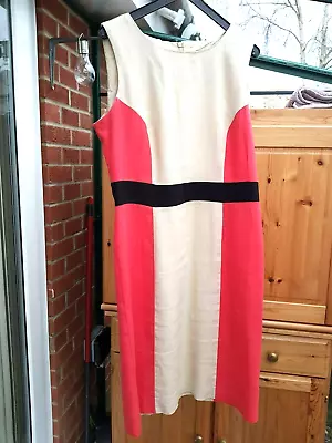 Super BHS Stone/Coral/Black Fit & Flare Dress Linen Blend Size 12 VGC • $18.95