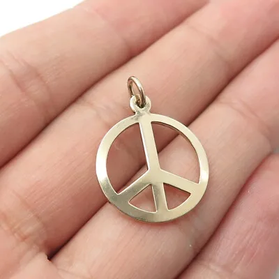 GRIFFITH & SONS 925 Sterling Silver Gold Plated Vintage Peace Sign Round Pendant • $22.95