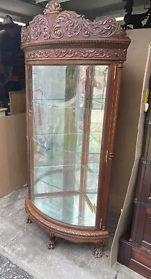 Victorian Carved Beveled Glass Oak Corner China Cabinet • $4895