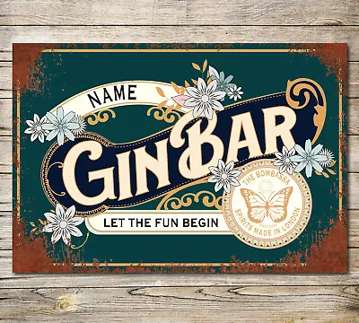 £5.70 • Buy Personalised Gin Bar Sign Metal Wall Door Shelf Accessory Pub Outside Plaque