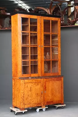 $7950 • Buy Antique Swedish Blond Birch 4 Door Glazed Bookcase Bevel Edged Glass Doors 1820