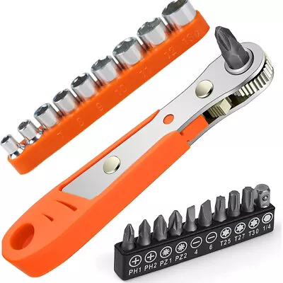 Right Angle Screw Driver Set Ratcheting+10X Offset Screwdriver Hex Bit+9X Sleeve • £7.58