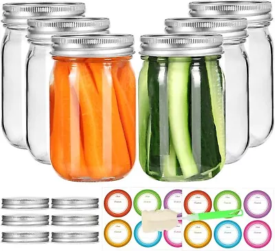 6 Pack Mason Jars 16 Oz With Lids Canning Jars With 6 Split-Type Lids And EXTRA • $29.99