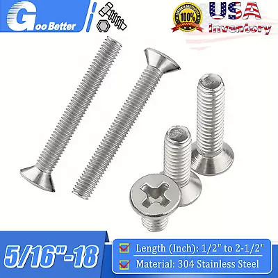 5/16 -18 Countersunk Flat Head Machine Screws Bolt Phillips 304 Stainless Steel • $6.05