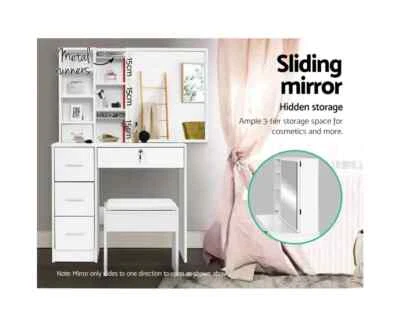 $229.95 • Buy Artiss Dressing Table Stool Set Slide Mirror Makeup Desk Hidden Storage White