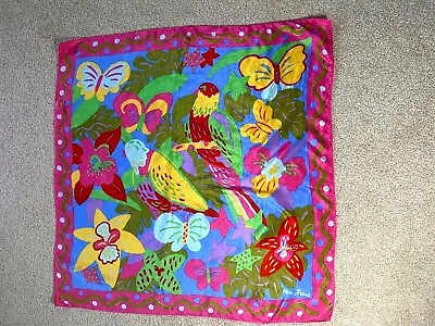 £53.65 • Buy Ken Done Vintage Pink Silk Scarf Colorful Tropical Birds And Floral
