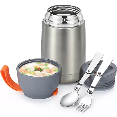 Hot Food/Soup Thermos Flask Stainless Steel Vacuum Insulated Jar & Spoon 650ml • $24.90