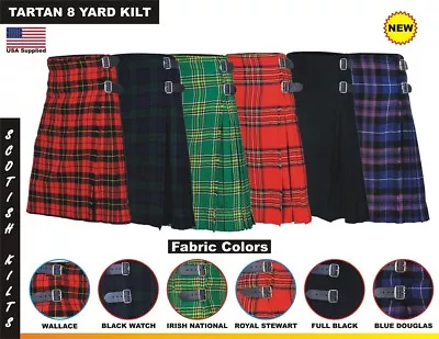 Men Scottish Kilts Tartan 8 Yard Kilt 13oz Highland Casual Kilt 6 Colors • $39.99