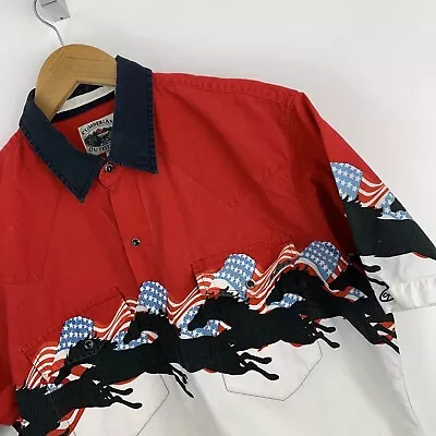 Vintage Cumberland Outfitters Shirt Mens XL Western Cowboy Horses USA Flag Retro • £20