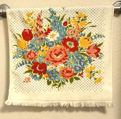 St. Mary Vintage Bath Towel Fringe Flowers Bright Colors • $15