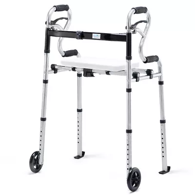 Medical Aluminum 5  Wheels 4 In 1 Adjustable Folding Walker W/Seat 350lbs Sliver • $89.98
