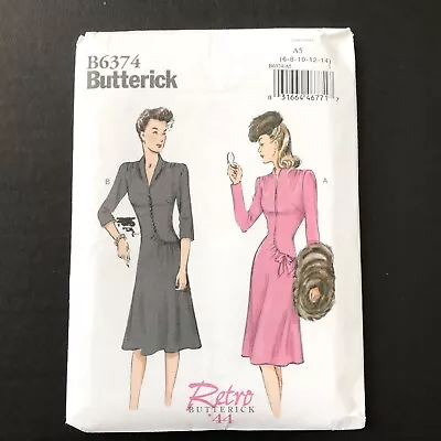 Butterick Sewing Pattern B6374 Vintage Button Down Dress Knee Length 1940s Retro • $20