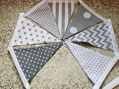 Handmade Bunting - Grey & White Mix -stripe Check Polka Dot Chevrons.. Etc... • £4.50