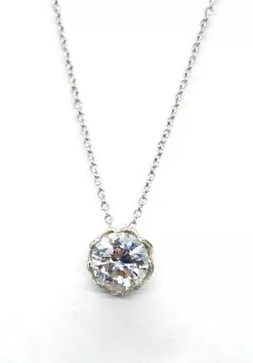 Silver Tone Necklace With Clear Solitare Stone Marked N  Vietnam 17.5 Inches  • $12.99