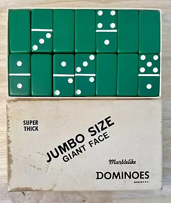 RARE Vintage Puremco 1632 GREEN Jumbo SZ Giant Face Marblelike Dominoes Ex Thick • $89.99