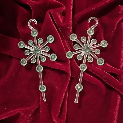 2 Vintage Hard Plastic/Acrylic Green Snowflake Christmas Tree Ornaments • $15