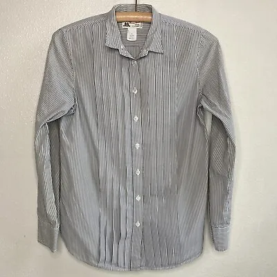 J Crew Thomas Mason Womens Size 0 Pleated Striped Button Up Shirt Grey • $24.95