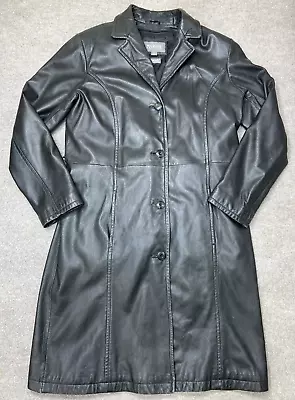 Wilsons Leather Jacket Mens Large Black Lined Thinsulate Long Button Front Adult • $39.99