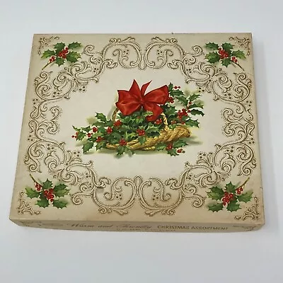 Vintage Christmas Card Empty Box Basket Of Holly With Gold Swirls • $9.99