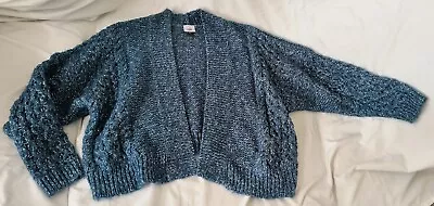 Cabi Womens Short Cropped Long Sleeve Shrug Sweater Sz Medium Blue Cable Knit • $5.99