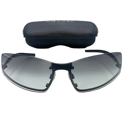 Chanel Rimless Sunglasses Wrap Shield 4066-B Oval Y2K 90s Made In Italy + Case • £149.95