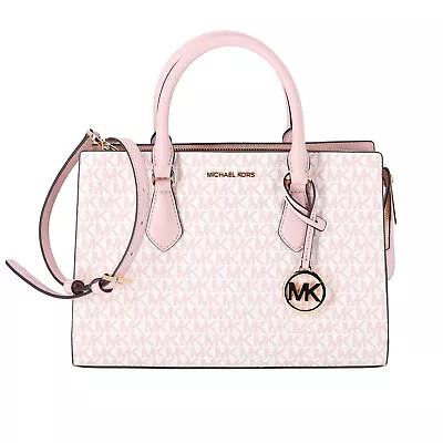 Michael Kors Sheila Medium Satchel Optic White Rose Gold Pink MK Signature • $138