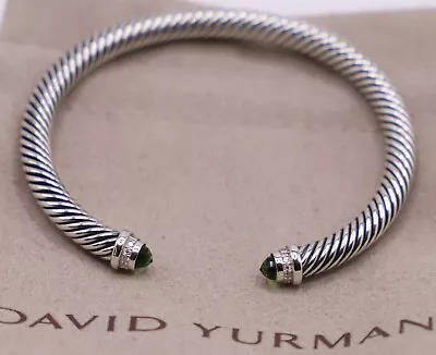 David Yurman Sterling Silver 5mm Cable Bracelet Peridot With Diamonds Size S • $274.99