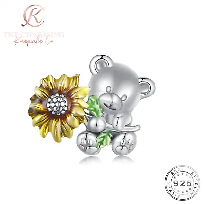 Teddy Bear & Sunflower Charm Genuine 925 Sterling Silver - Mum / Daughter Gift • £16.99