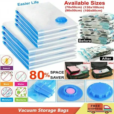 Travel Vacuum Suction Bag Save Space Shrinks Bedding Clothes Storage 4 Sizes UK • £3.22