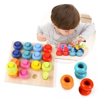 Pegs Rings Stacker Wood Blocks Sorting Puzzle Sorter Stacker Learning Counting • £23.50