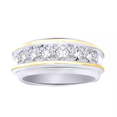 1.5 Ct Round Cut Lab Grown Diamond Wedding Band In 10K Two Tone Gold Mens • $1569.82