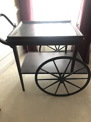 Antique English Tea Cart With Glass Service Tray Top & Mahogany Wood   • $688
