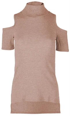 £10.99 • Buy New Womens High Neck High Low Hem Shoulder Cut Sleeve Ribbed Tops 8-14