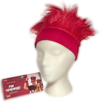 BURGUNDY RED FUR HEADBAND Funny Clown Wig Punk Spike Hair Hat Team Costume Furry • $12.89