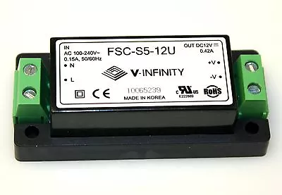 V-INFINITY FSC-S5-12U 5W Power Supply Module 100-240VAC IN & 12VDC/420mA Out  • $34.50