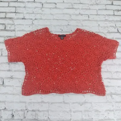 Ronnie Salloway Top Womens Medium Orange Crop Short Sleeve Crochet Vtg Fall Boho • $24.99